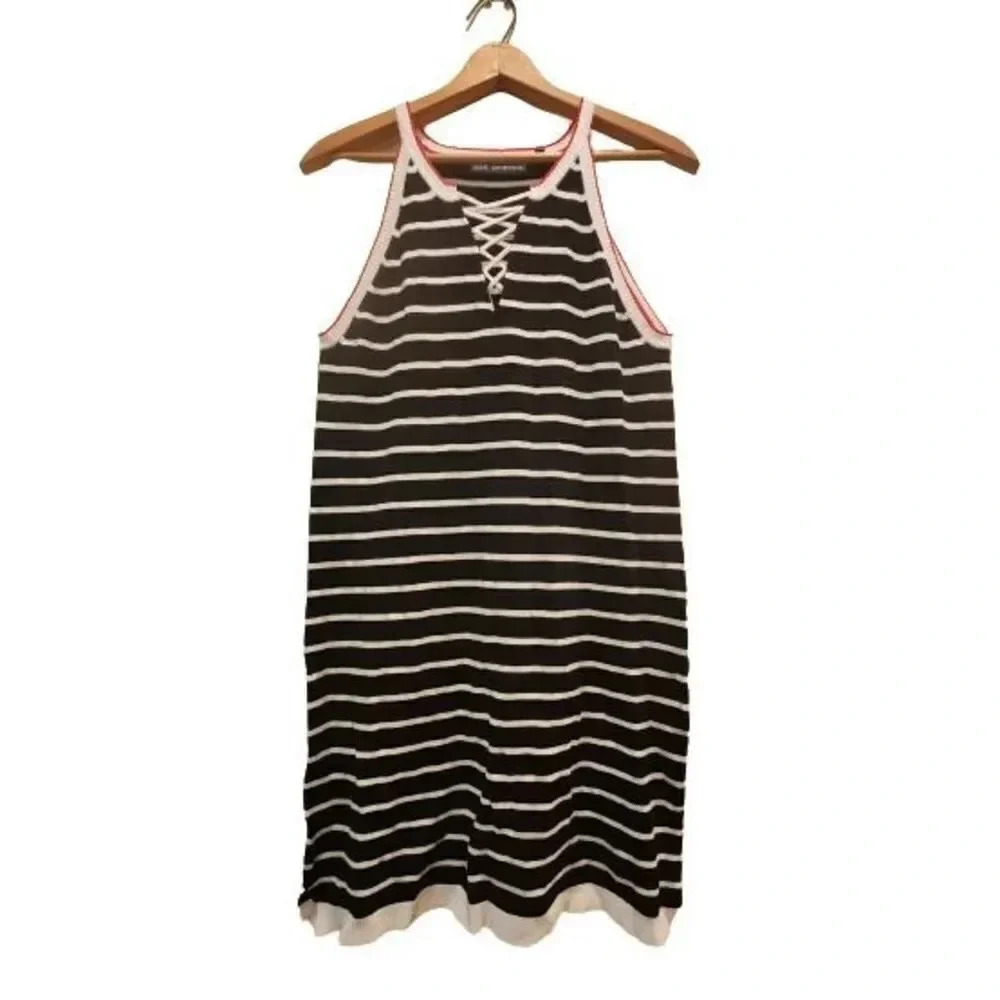 New 525 America Revolve Knit Dress Large Black Striped Nautical Sleeveless Mini